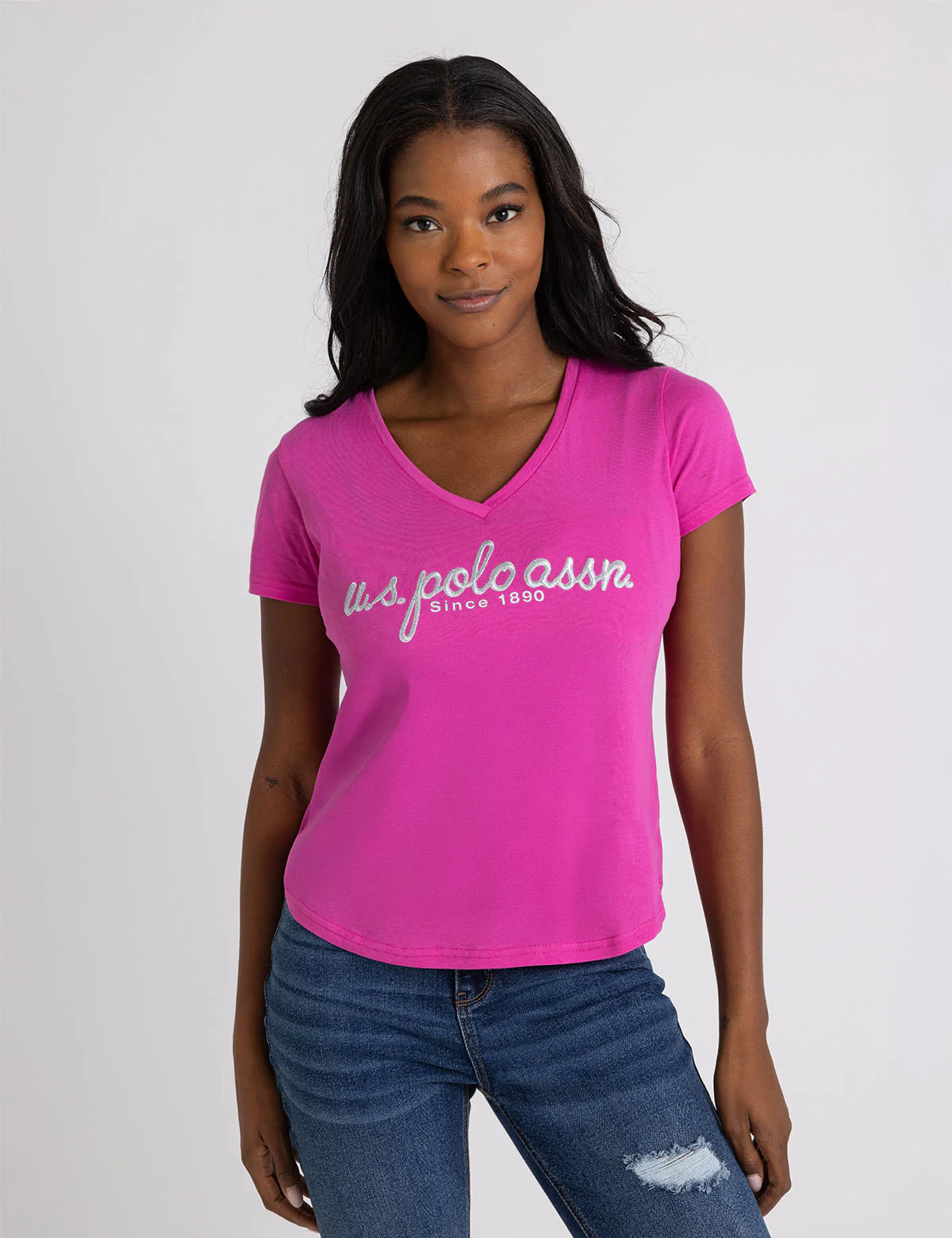 METALLIC SCRIPT V-NECK T-SHIRT - Image 5