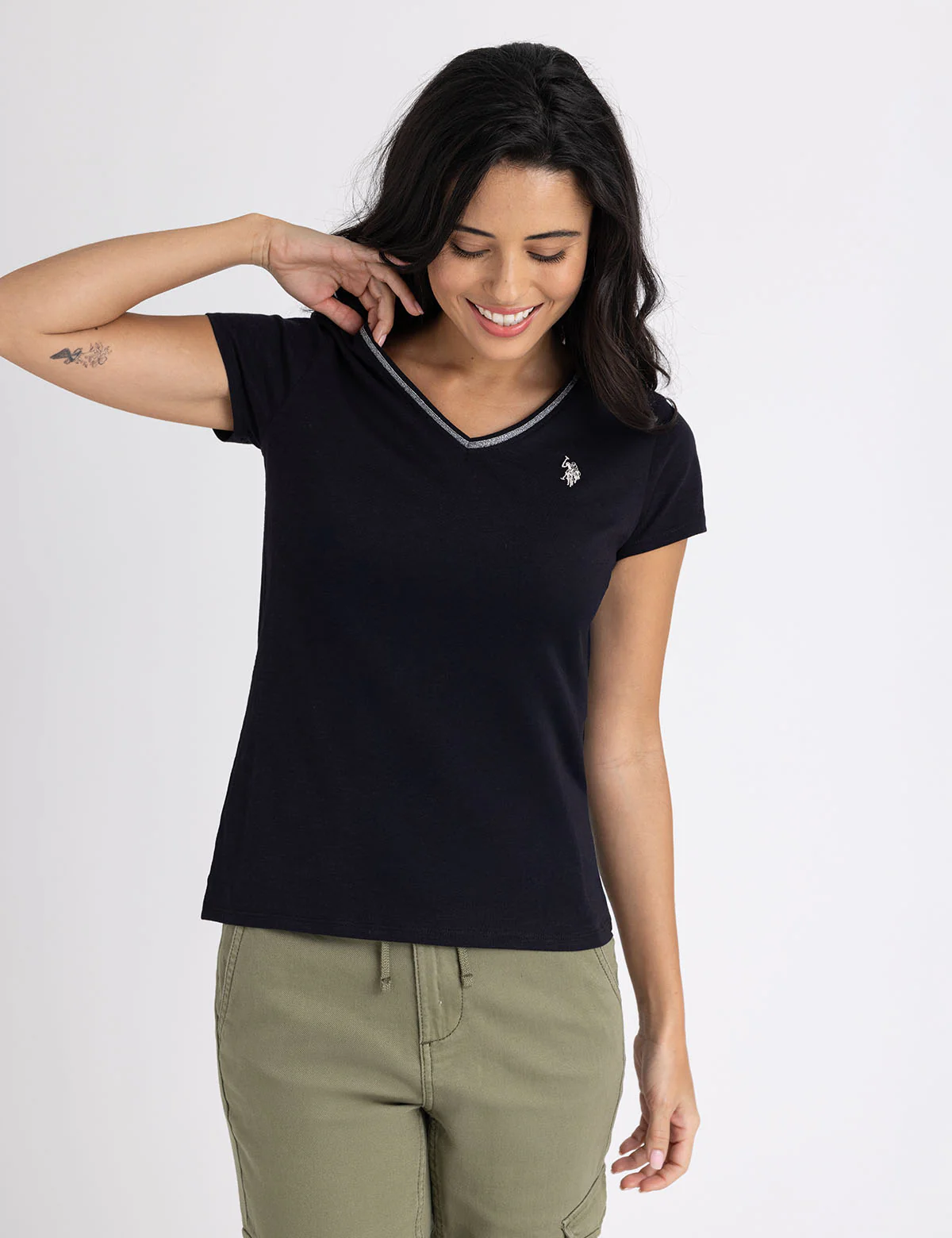 METALLIC TRIM V-NECK T-SHIRT - Image 5