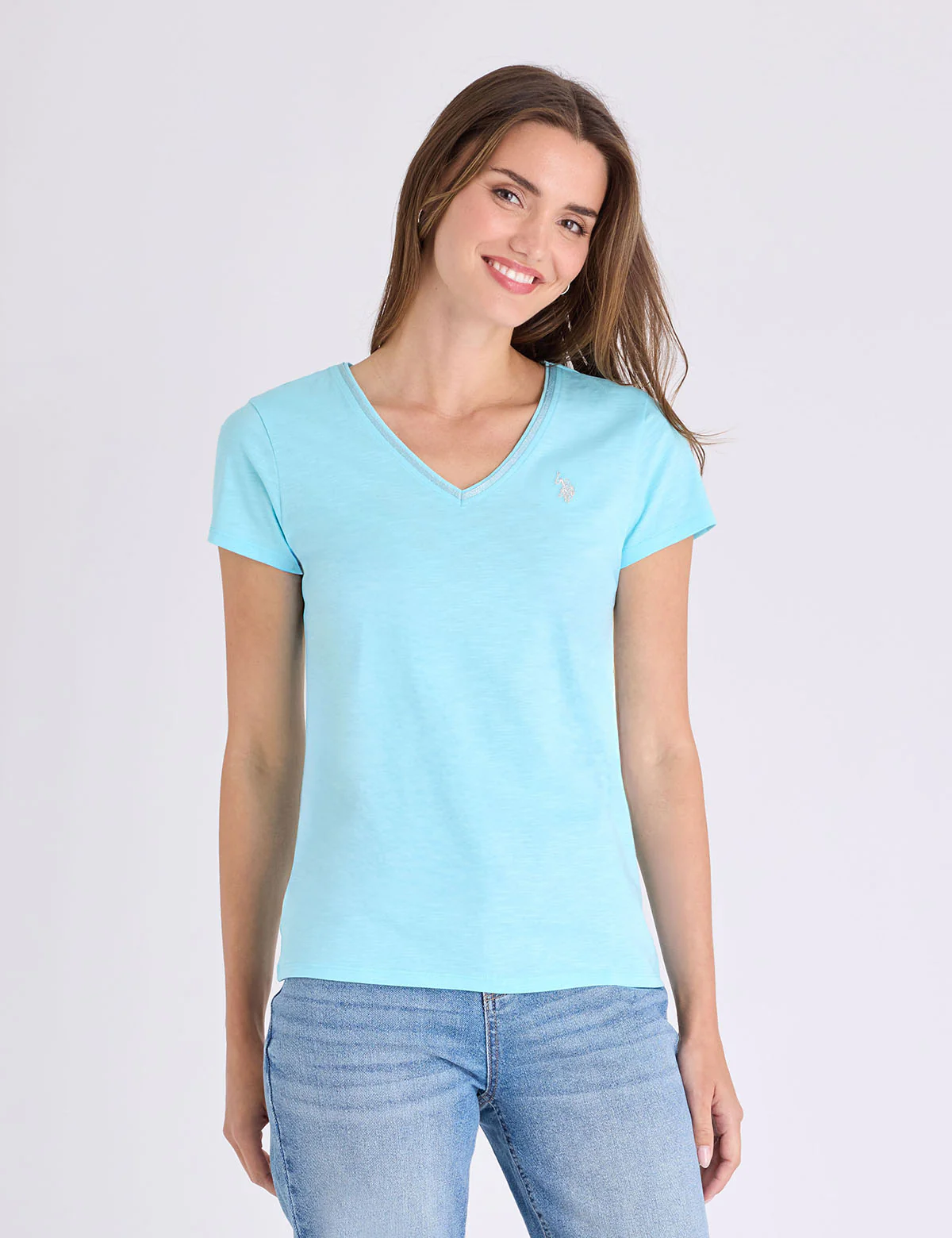 METALLIC TRIM V-NECK T-SHIRT - Image 2