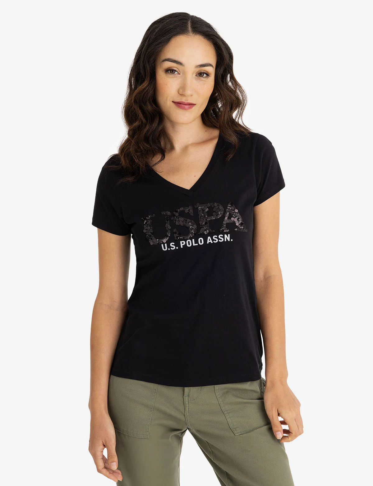 MIXED SEQUINS V-NECK JERSEY T-SHIRT - Image 4