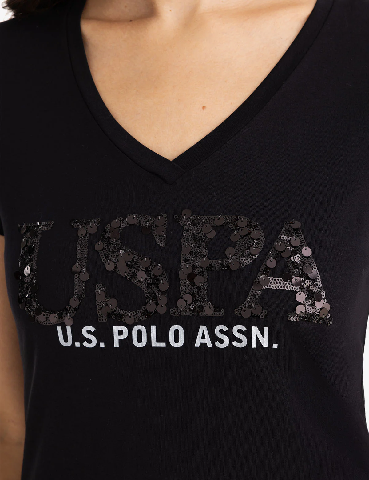 MIXED SEQUINS V-NECK JERSEY T-SHIRT - Image 5