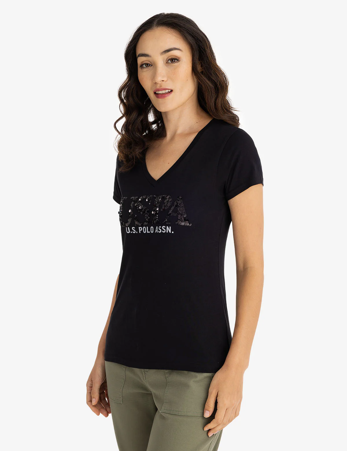 MIXED SEQUINS V-NECK JERSEY T-SHIRT - Image 6