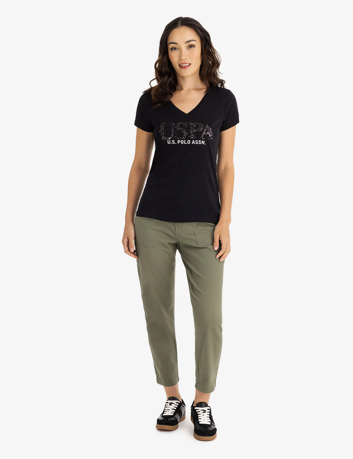MIXED SEQUINS V-NECK JERSEY T-SHIRT - Image 7