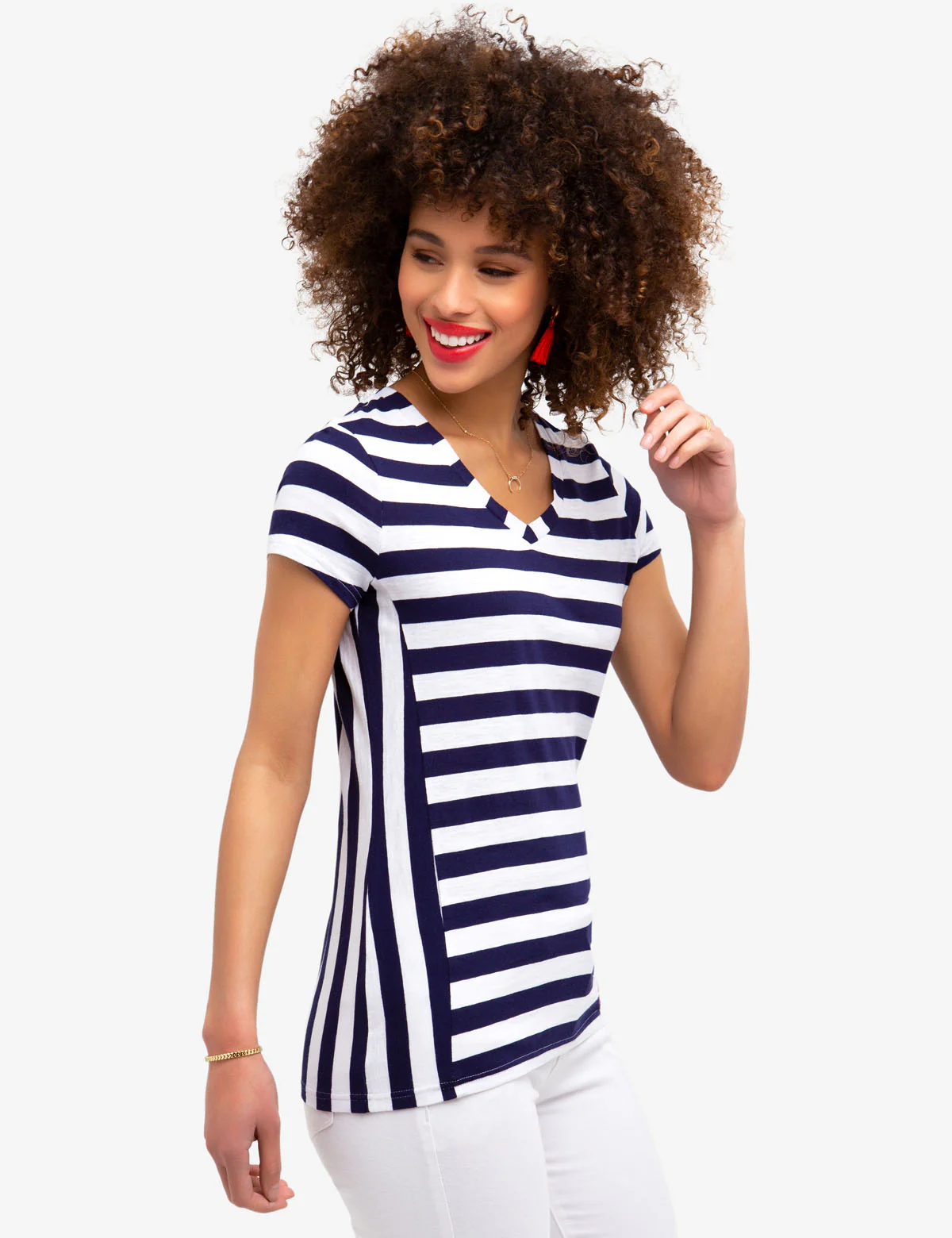 STRIPED V-NECK T-SHIRT - Image 3