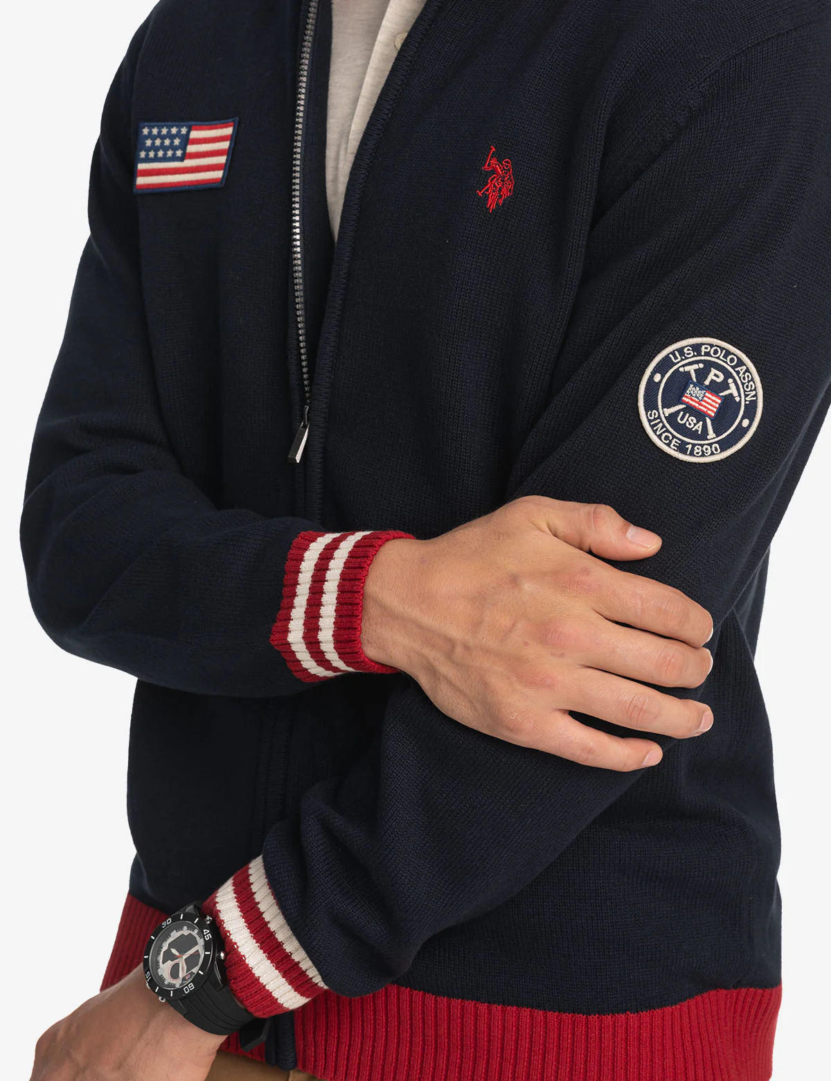 MOCK NECK FULL ZIP VARSITY SWEATER - Image 3