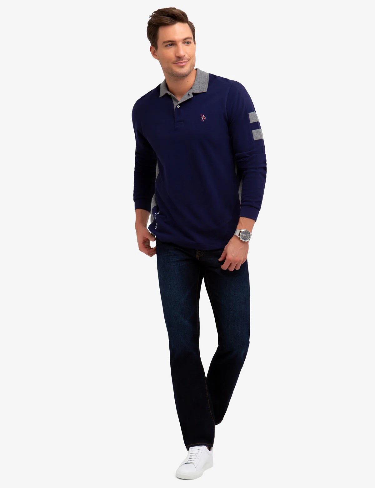 SIDE STRIPE LONG SLEEVE POLO SHIRT - Image 2
