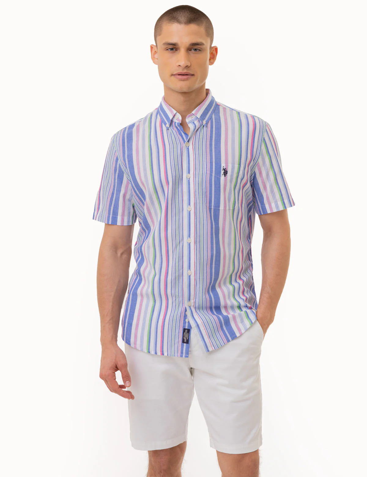 MULTI STRIPE MADRAS WOVEN SHORT SLEEVE SHIRT