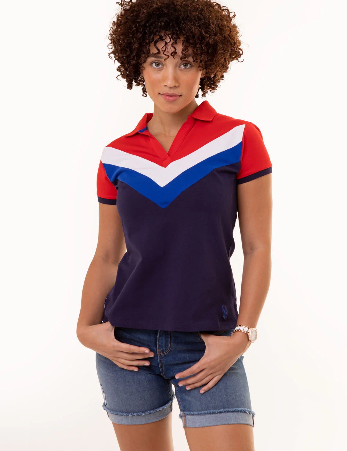 OPEN PLACKET CHEVRON POLO SHIRT