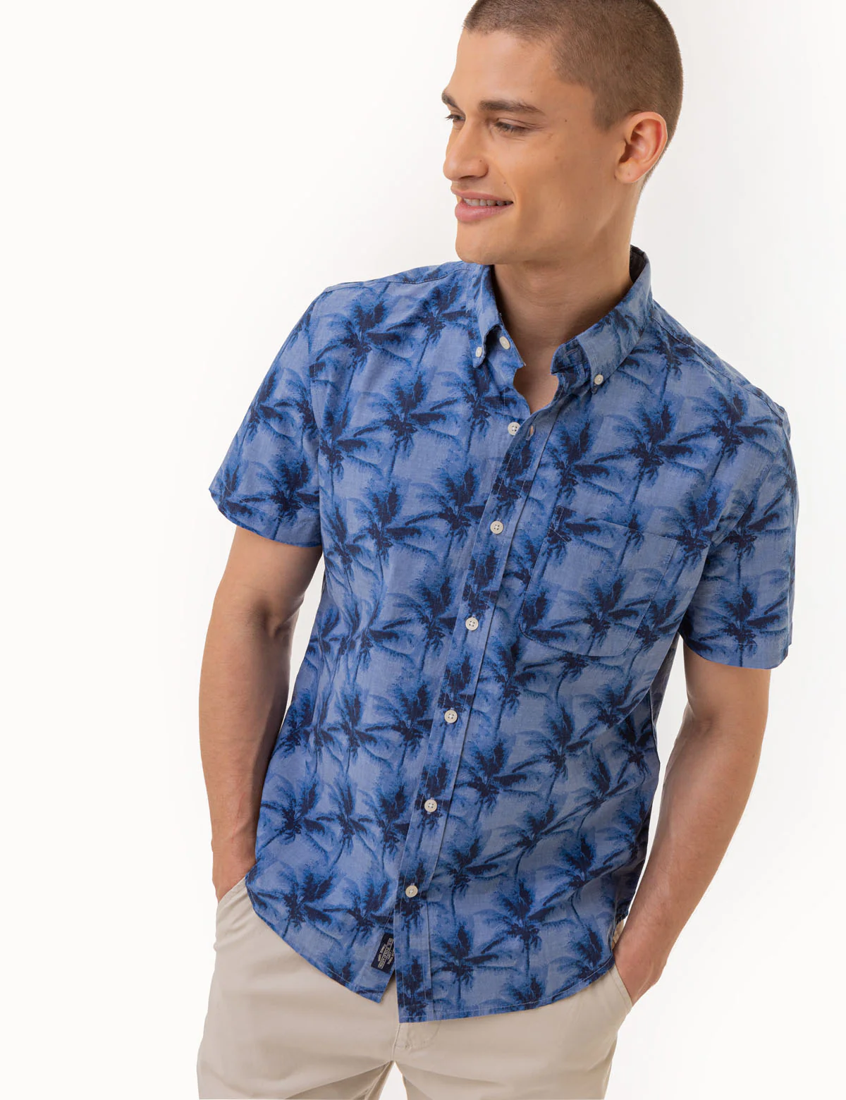 PALM TREE SLUB CHAMBRAY WOVEN SHIRT - Image 4