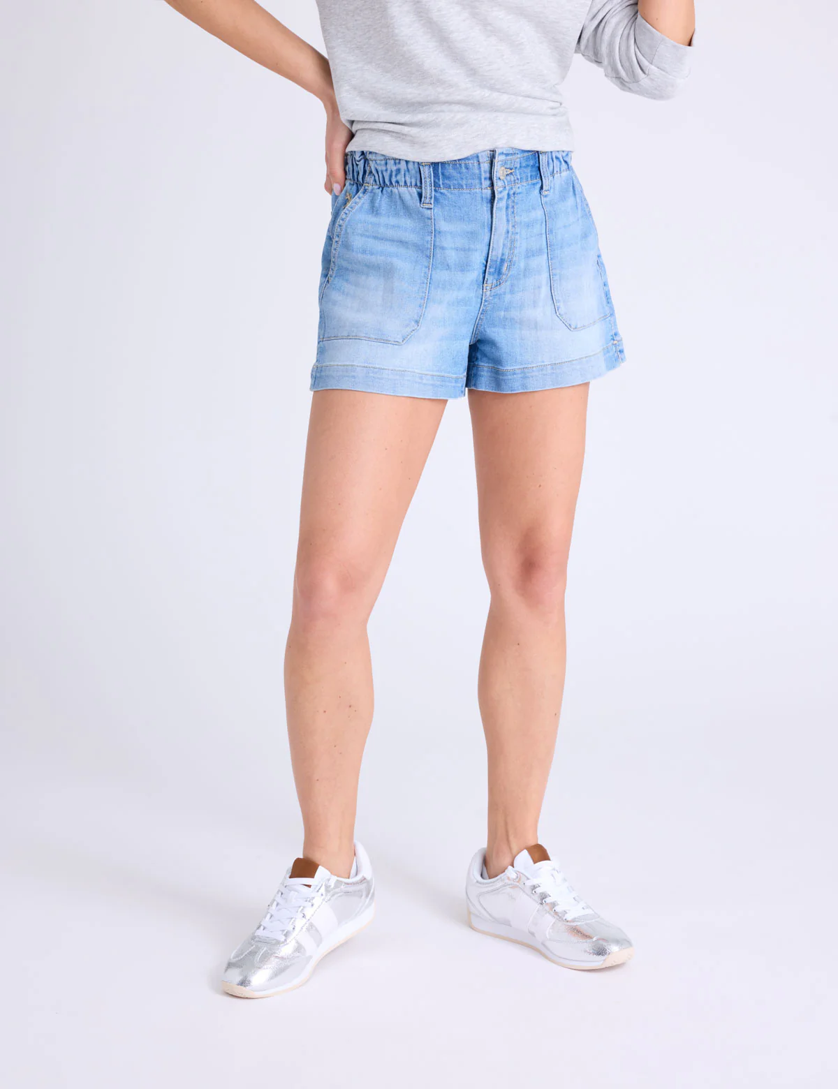 PATCH POCKET PAPERBAG DENIM SHORTS