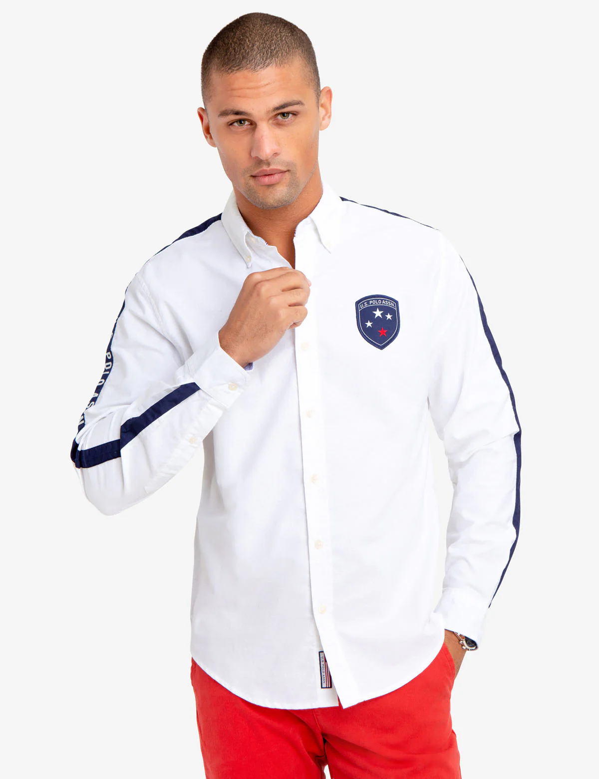 NO-TUCK PATCH STRIPE SHIRT