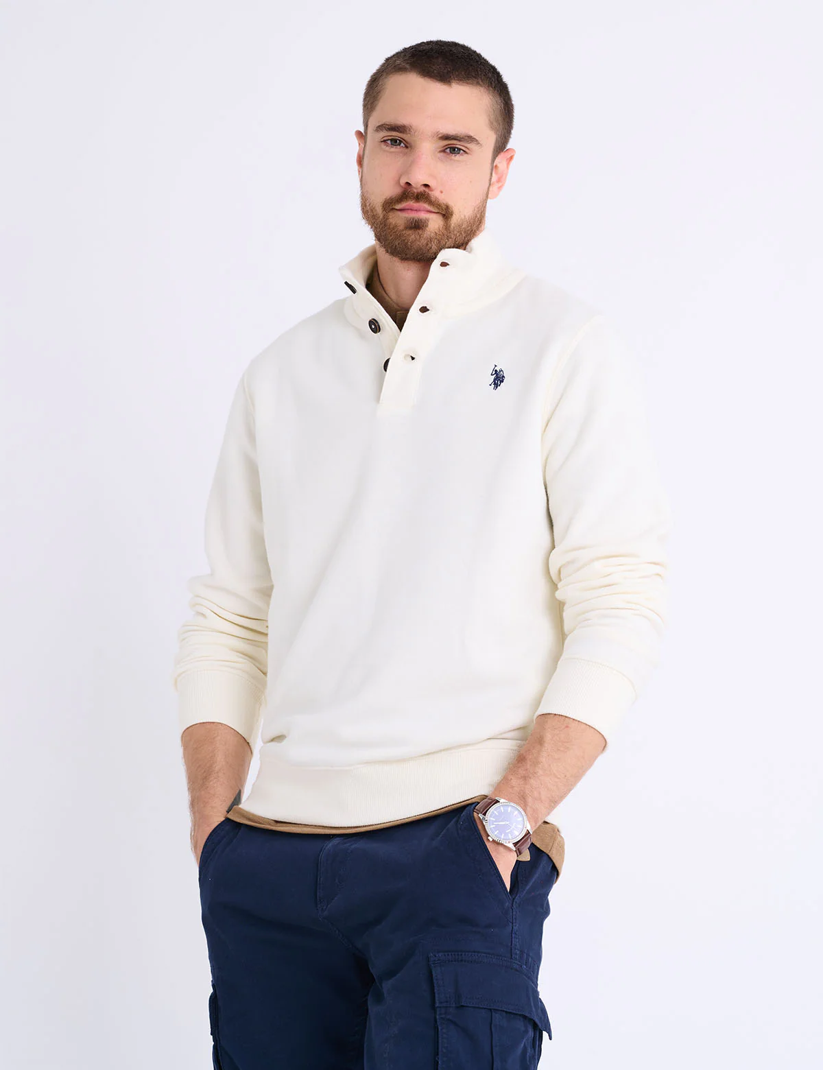 PEACHED FLEECE BUTTON MOCK NECK PULLOVER - Image 14