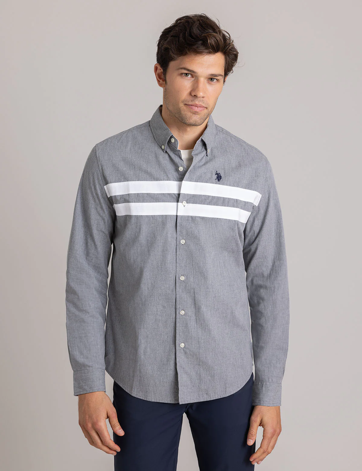 PEACHED HEATHER POPLIN LONG SLEEVE SHIRT