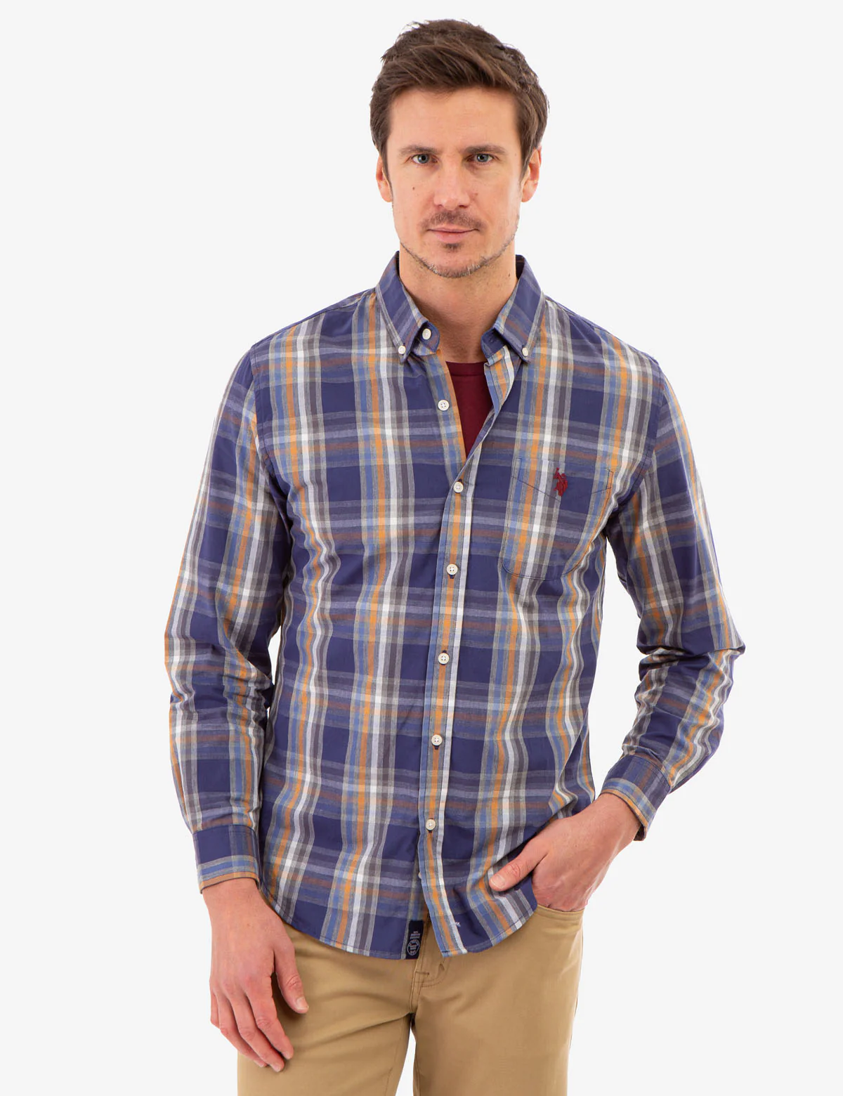 PEACHED POPLIN PLAID LONG SLEEVE SHIRT