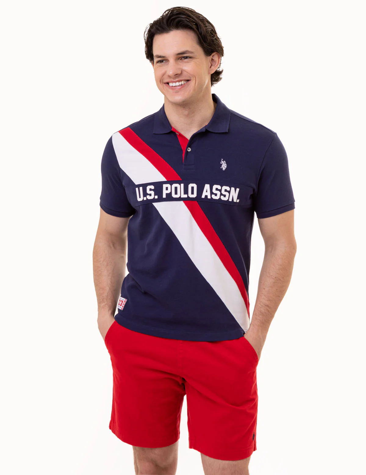 PIECED DIAGONAL SASH PIQUE POLO SHIRT - Image 3