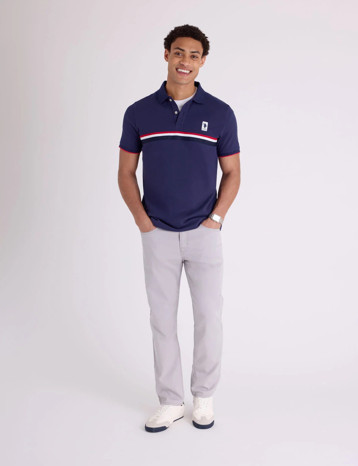 PIECED SIGNATURE STRIPE PIQUE POLO SHIRT - Image 3