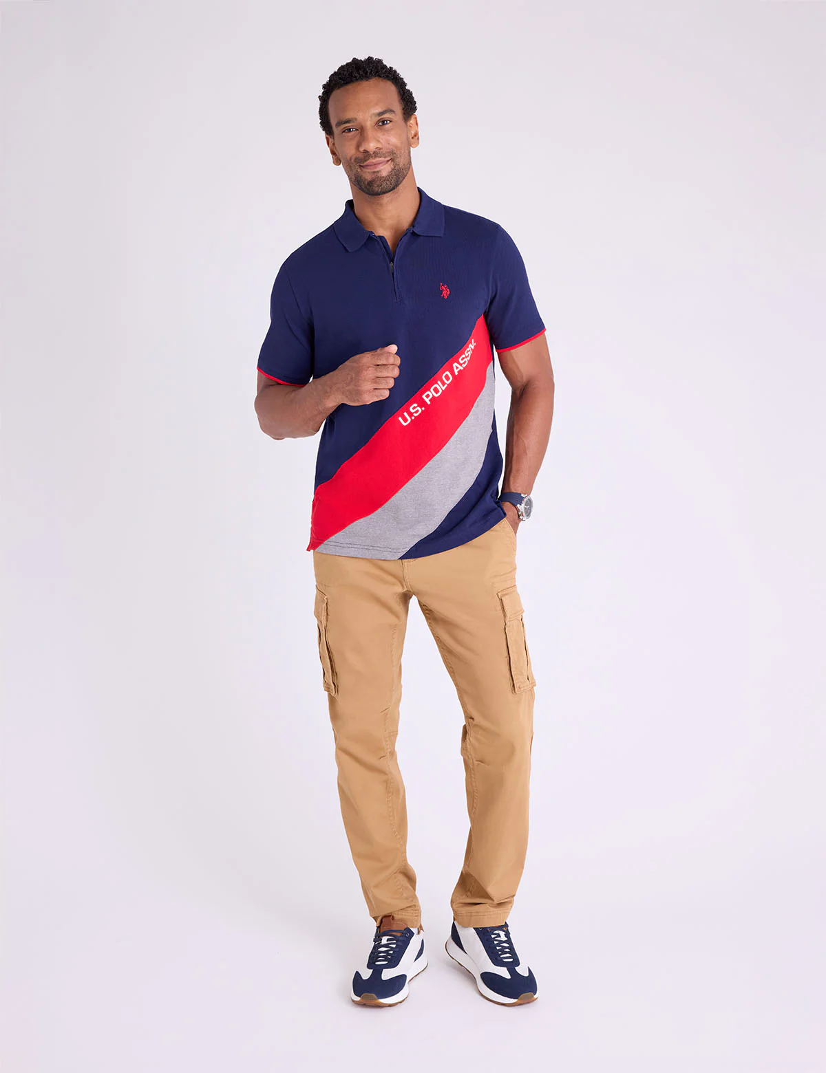 PIQUE COLOR BLOCK ZIPPER POLO SHIRT - Image 3
