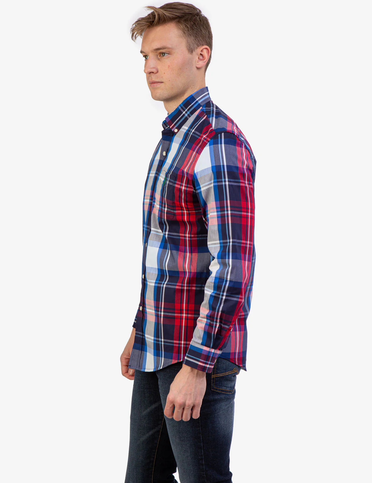 PLAID POPLIN STRETCH LONG SLEEVE SHIRT - Image 4