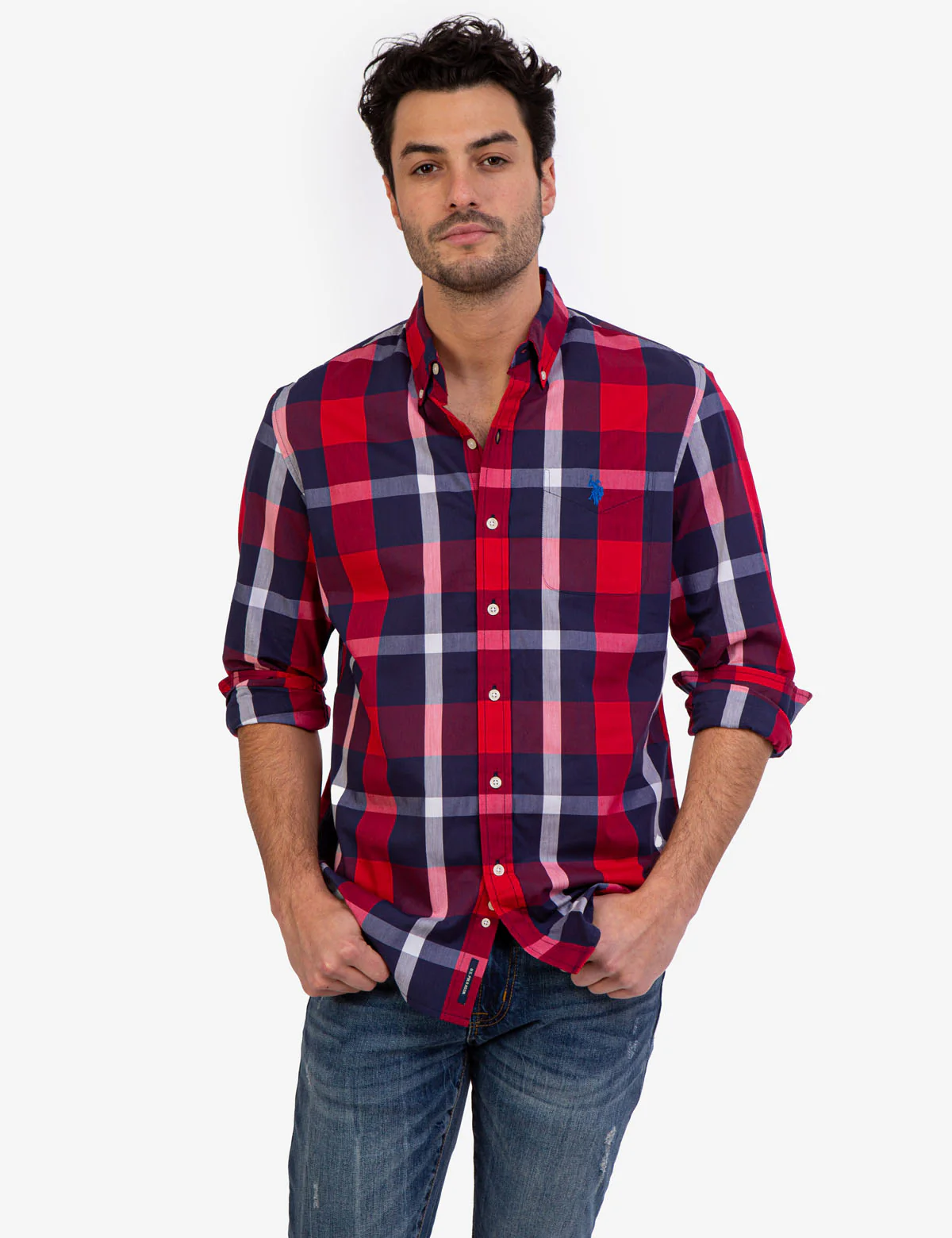 PLAID POPLIN STRETCH LONG SLEEVE SHIRT
