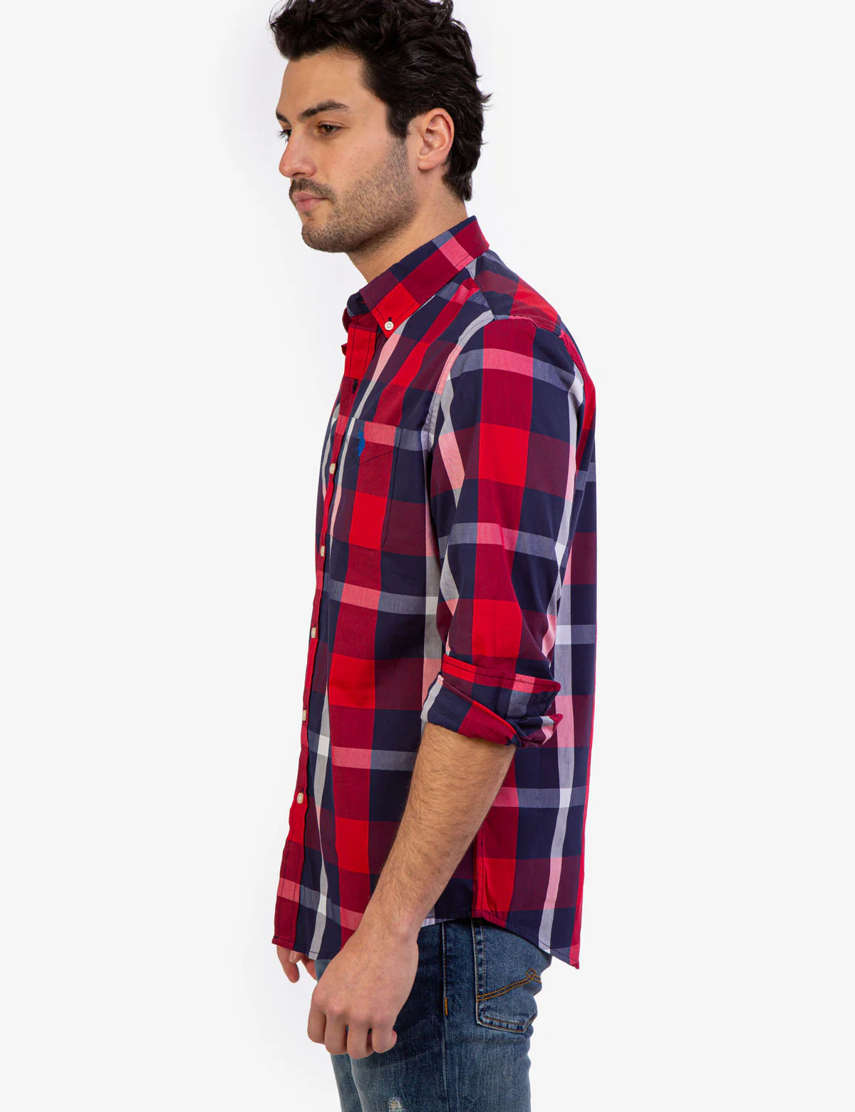 PLAID POPLIN STRETCH LONG SLEEVE SHIRT - Image 3