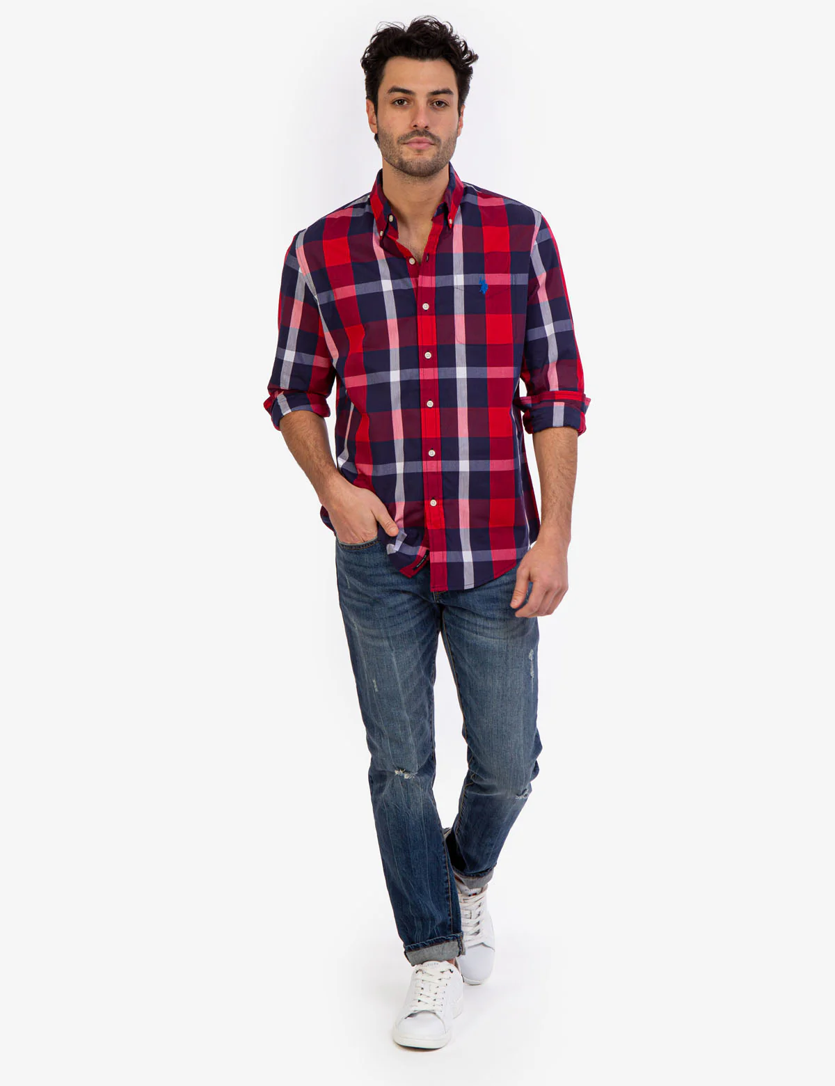 PLAID POPLIN STRETCH LONG SLEEVE SHIRT - Image 7