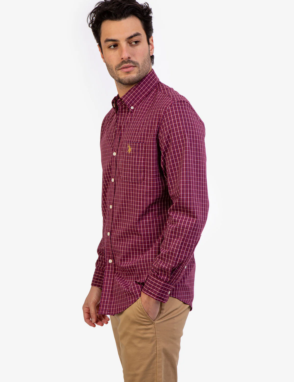 PLAID POPLIN STRETCH LONG SLEEVE SHIRT - Image 3