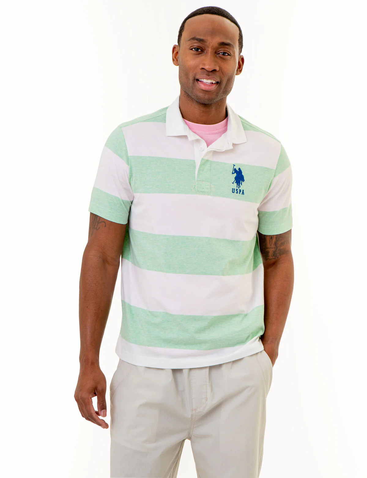 POPLIN COLLAR RUGBY STRIPE POLO SHIRT