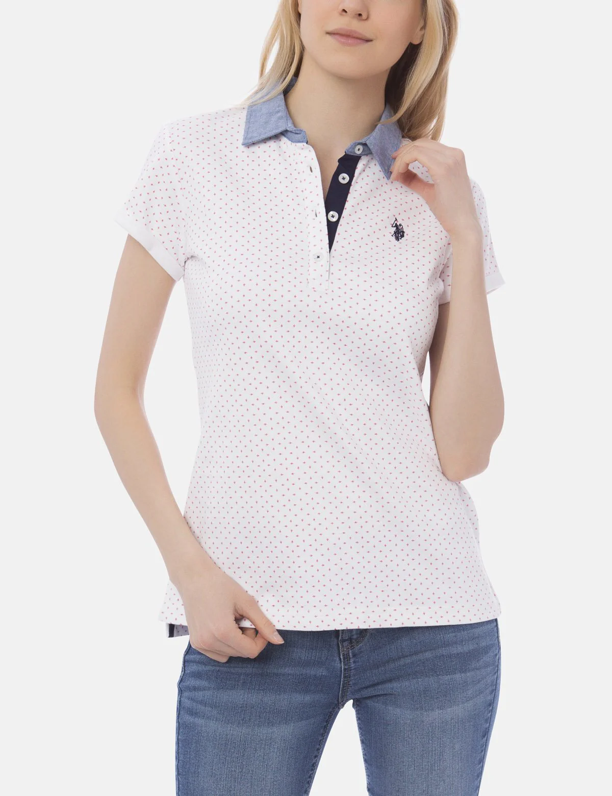 PREMIUM DOT PRINTED CHAMBRAY COLLAR POLO SHIRT - Image 11