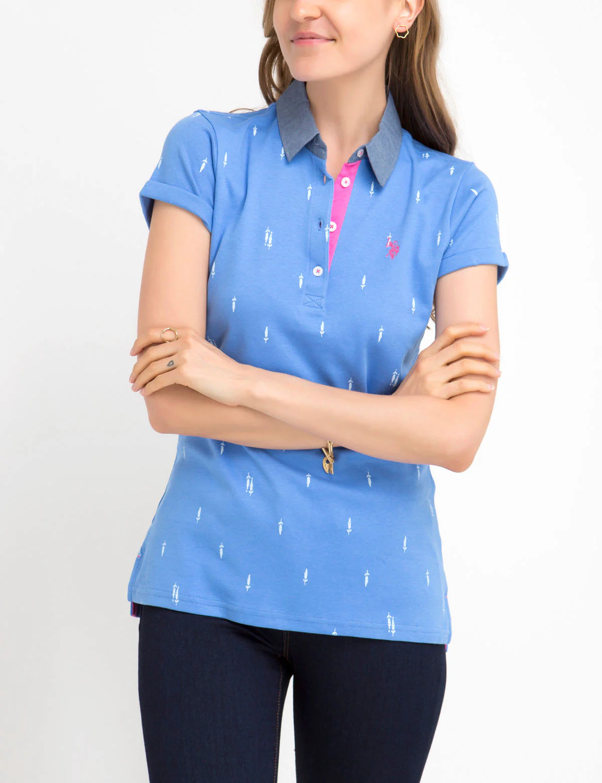 PREMIUM PRINT POLO SHIRT WITH CHAMBRAY COLLAR - Image 8