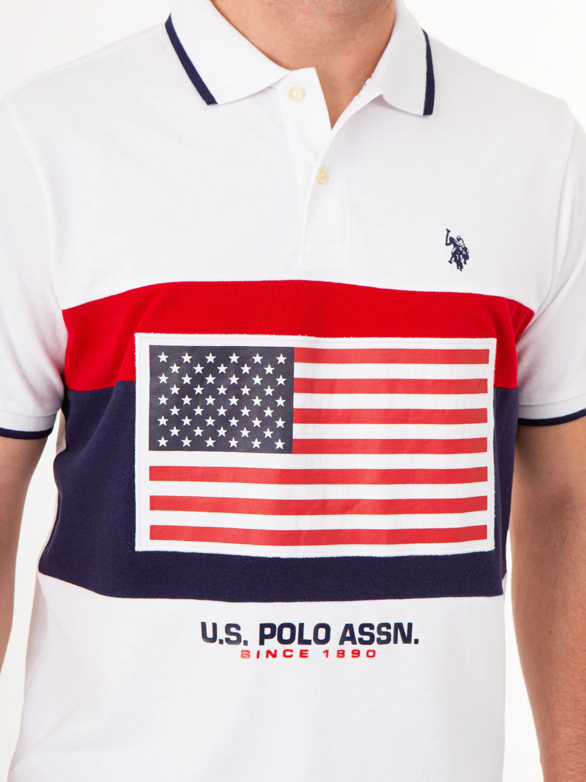 PRINTED FLAG COLORBLOCK PIQUE POLO SHIRT - Image 2