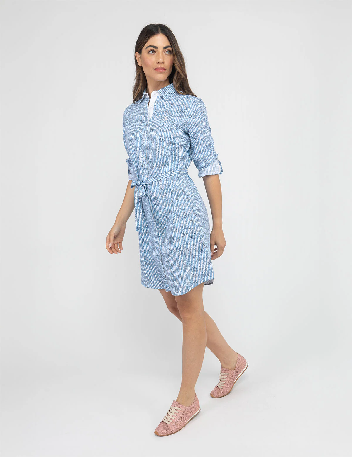 PRINTED FLORAL STRIPE POPLIN SHIRT DRESS - Image 4