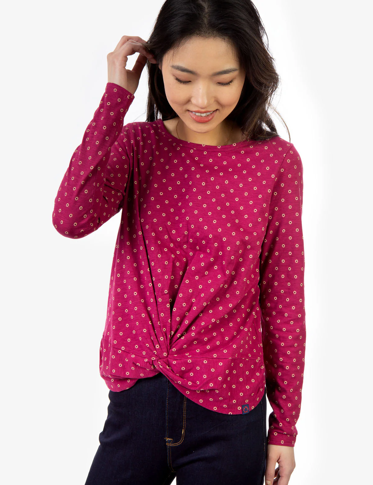 PRINTED LONG SLEEVE KNOT SHIRT