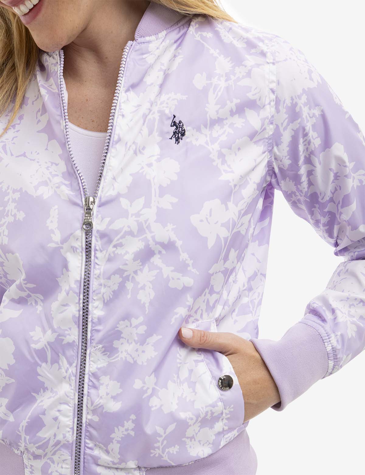 PRINTED ZIP FRONT BOMBER JACKET - Image 3