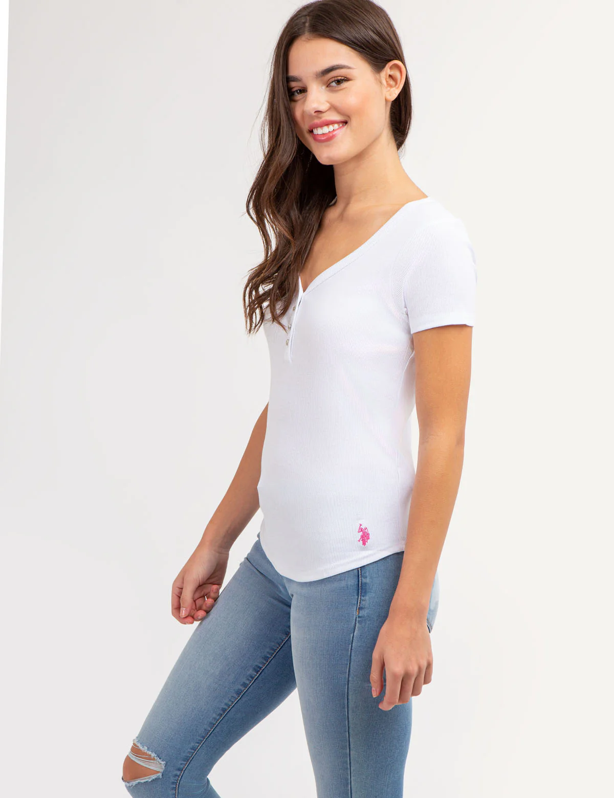 RHINESTONE BUTTON SHORT SLEEVE HENLEY - Image 8