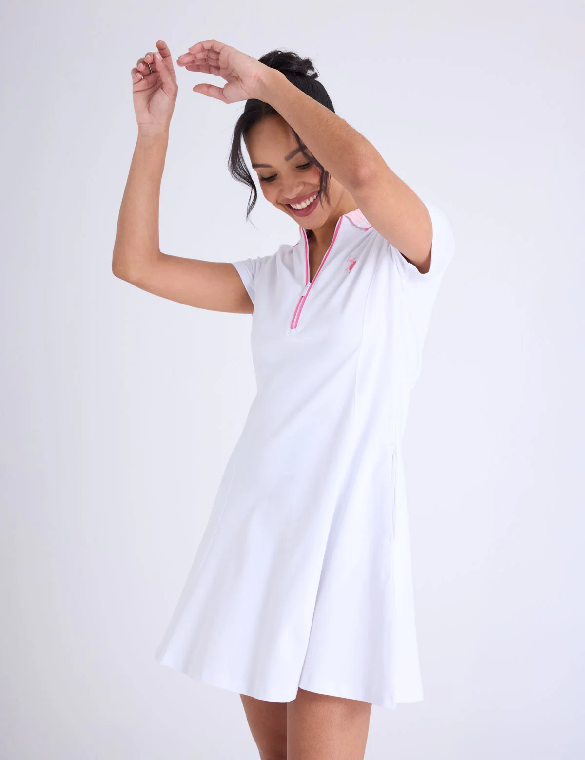 RIB KNIT COLLAR ZIPPER PLACKET SWING DRESS - Image 10
