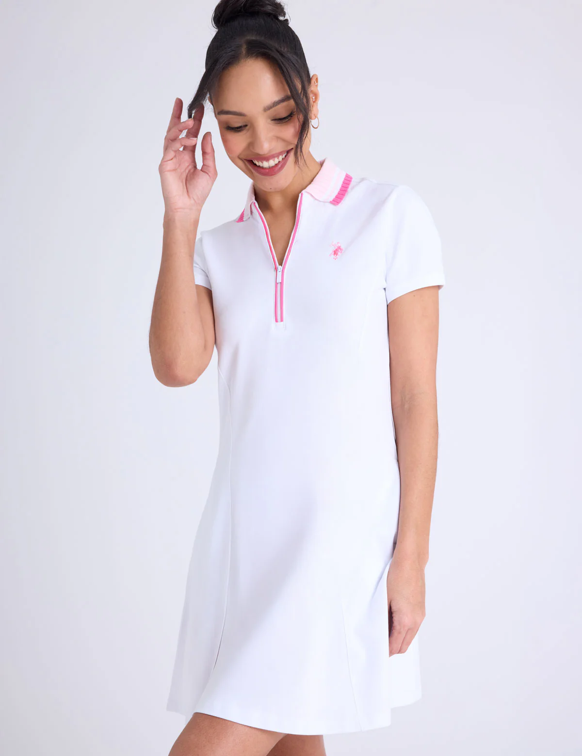 RIB KNIT COLLAR ZIPPER PLACKET SWING DRESS - Image 5