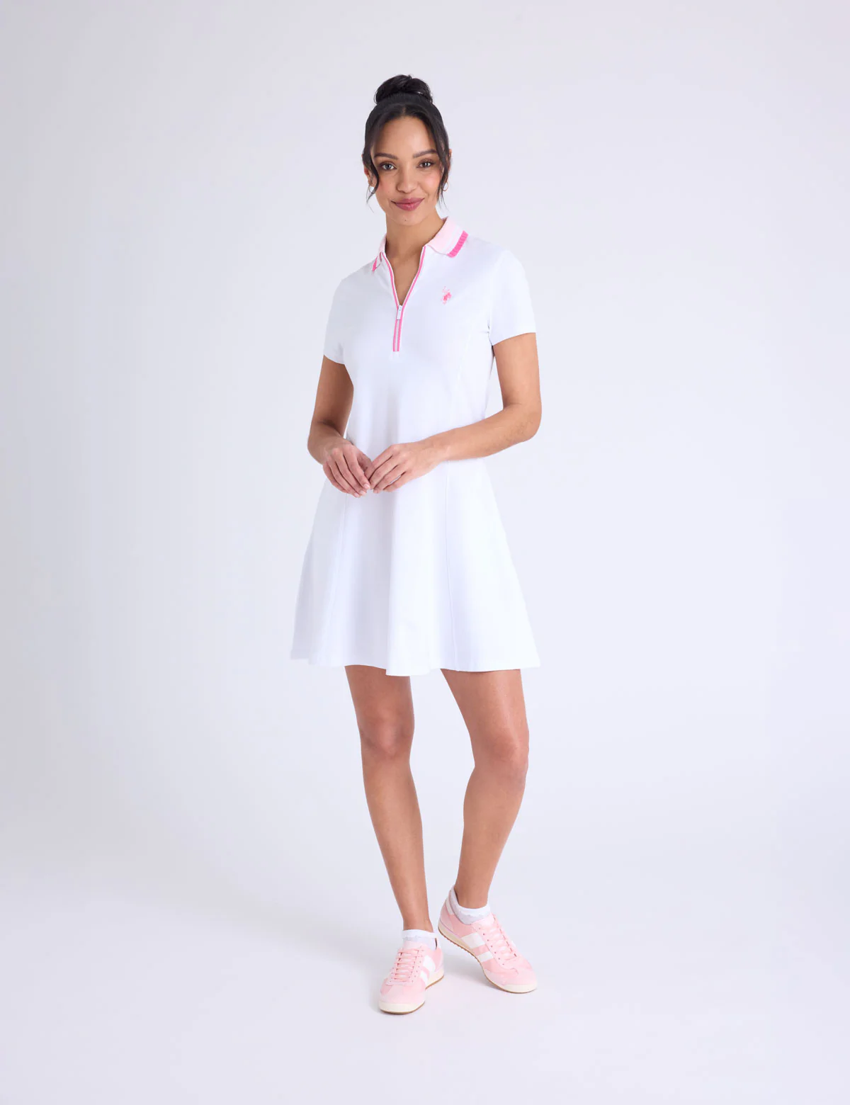 RIB KNIT COLLAR ZIPPER PLACKET SWING DRESS - Image 6