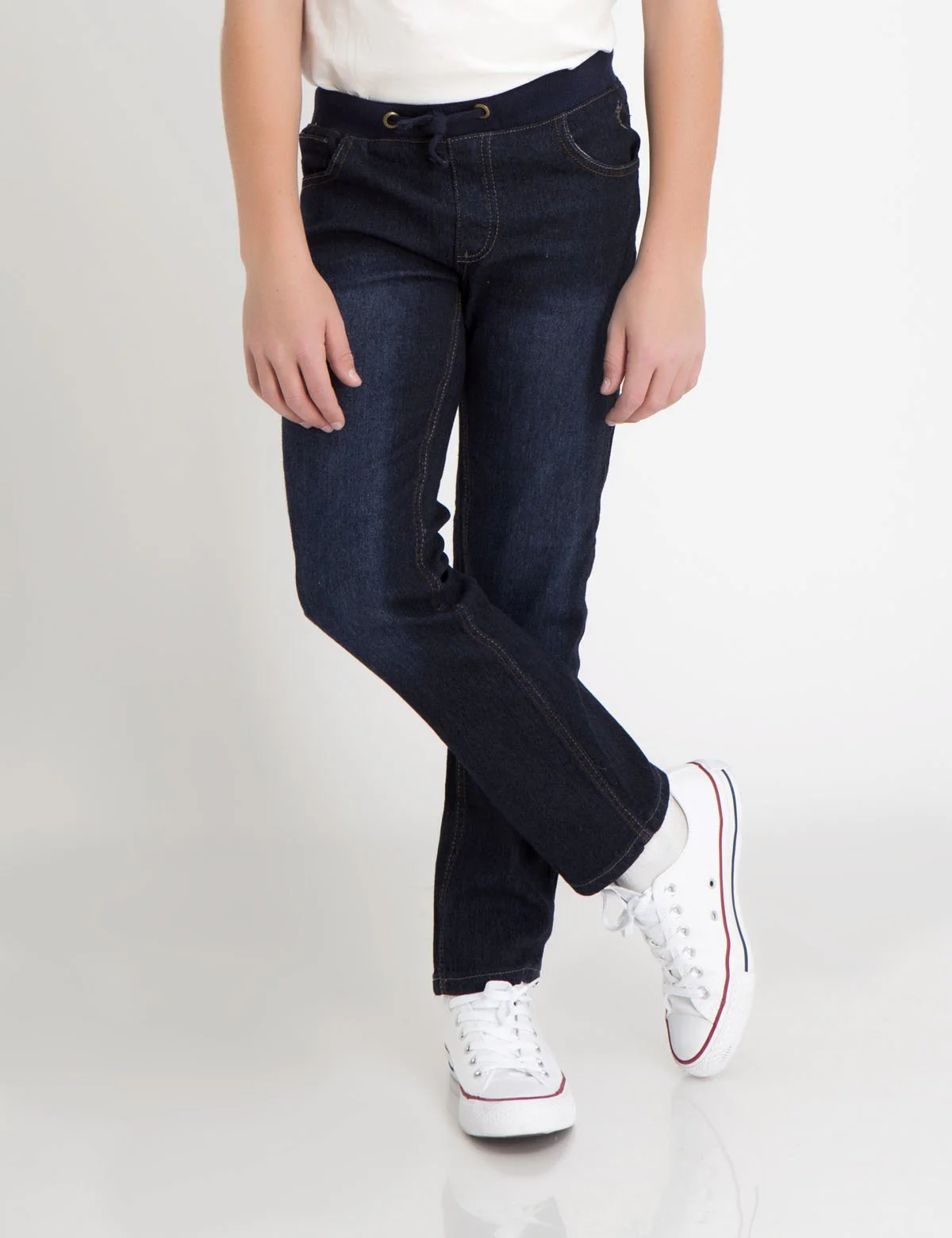 RIBBED DRAWSTRING WAIST JEANS