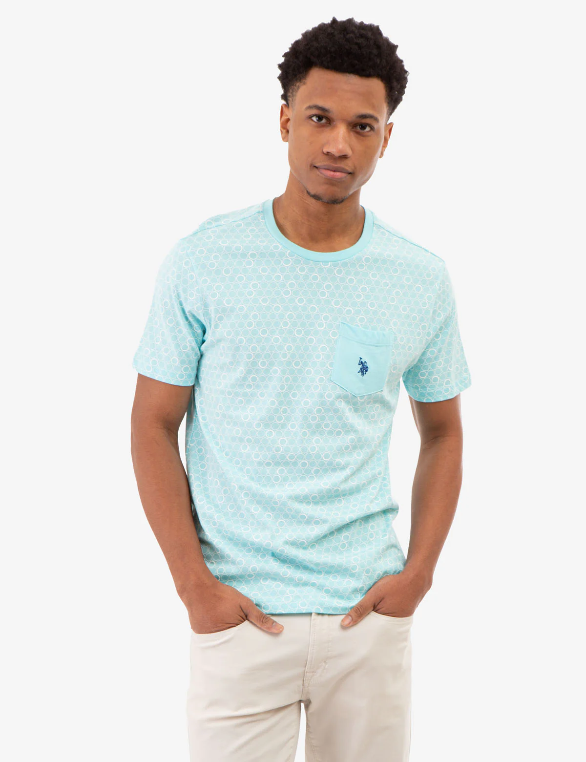 RING PRINT CREW NECK T-SHIRT WITH POCKET