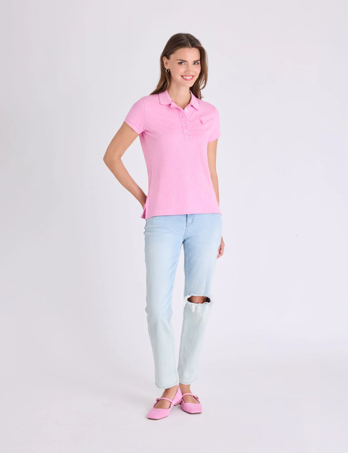 RUFFLE TRIM SLUB JERSEY POLO SHIRT - Image 3