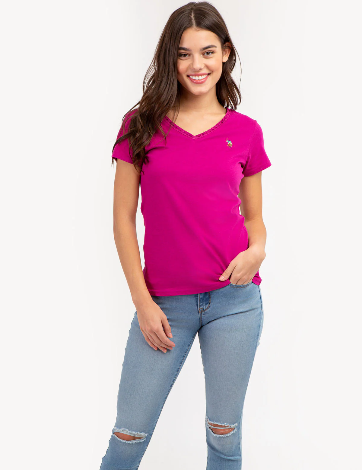 SCALLOP TRIM V-NECK T-SHIRT - Image 10