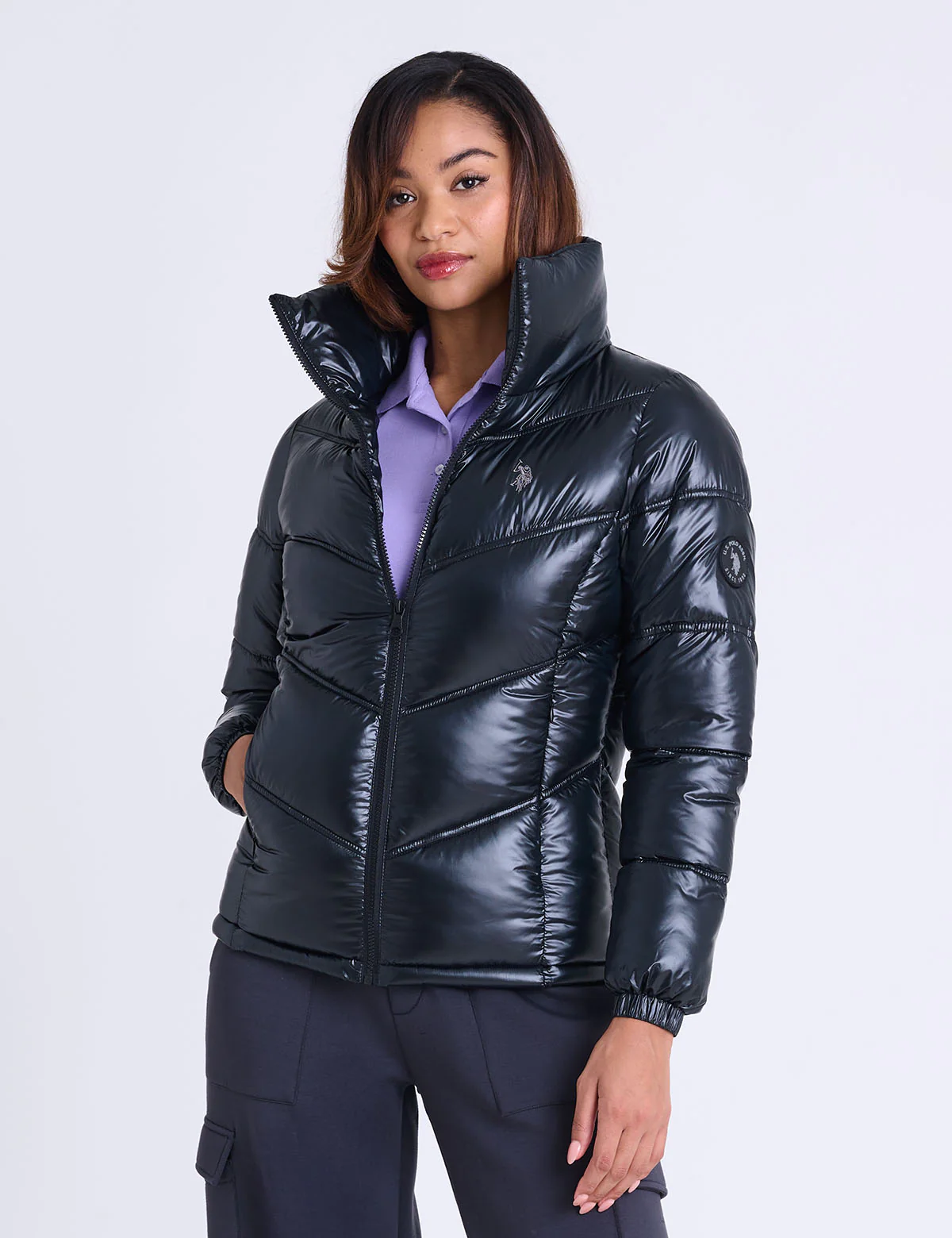 SHINY CHEVRON QUILTED PUFFER JACKET - Image 2