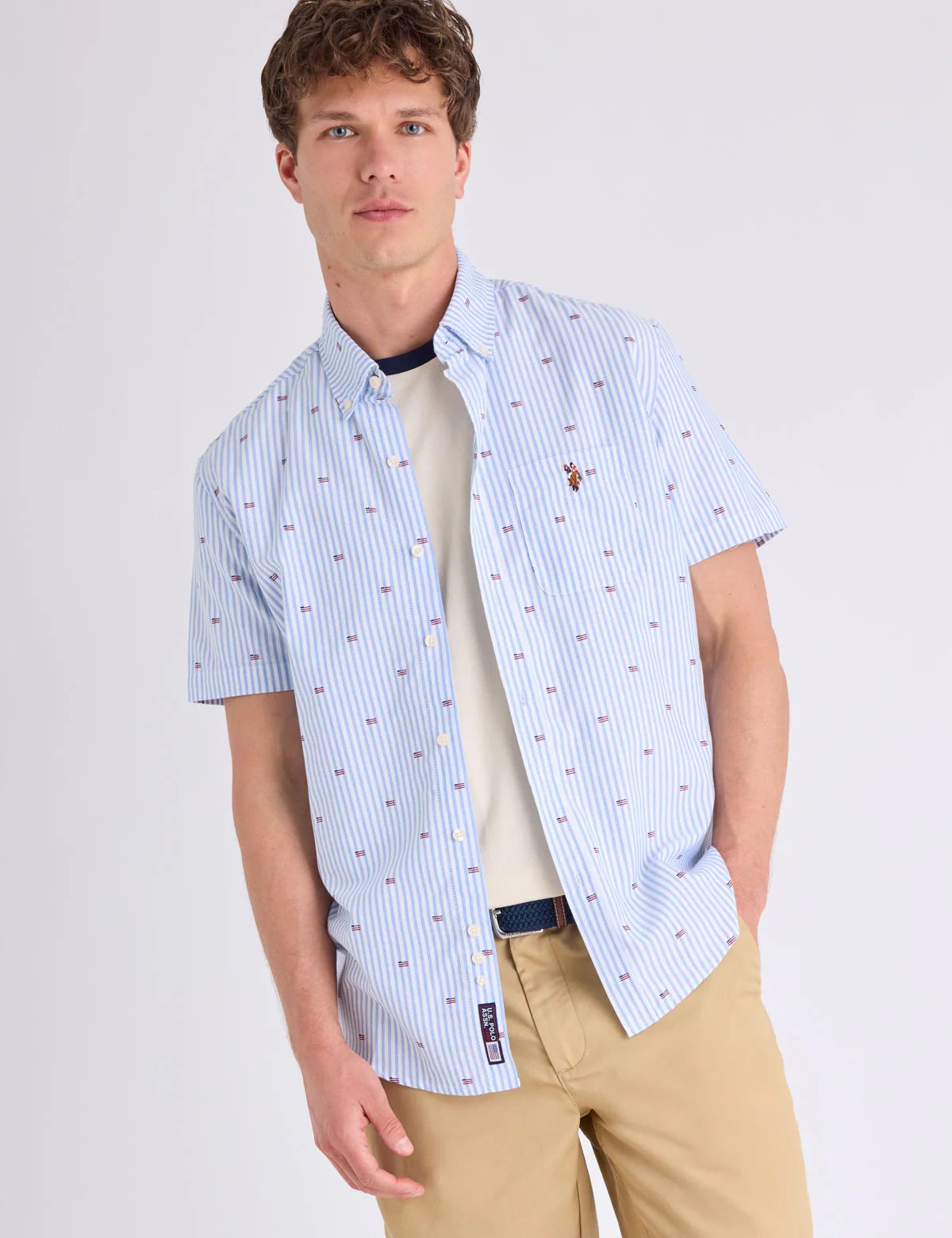 SHORT SLEEVE ALLOVER FLAG PRINT OXFORD SHIRT