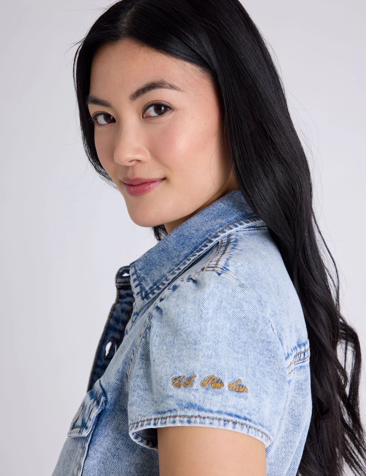 SHORT SLEEVE BELTED PEPLUM DENIM DRESS - Image 5