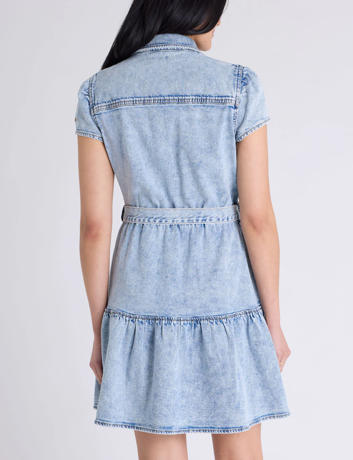 SHORT SLEEVE BELTED PEPLUM DENIM DRESS - Image 6