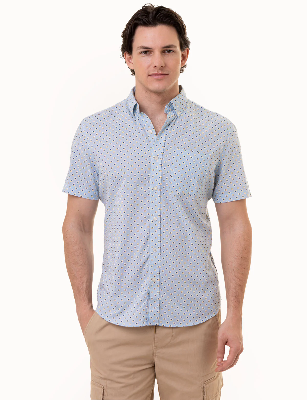 SHORT SLEEVE DOT PRINT WOVEN SHIRT WITH POCKET
