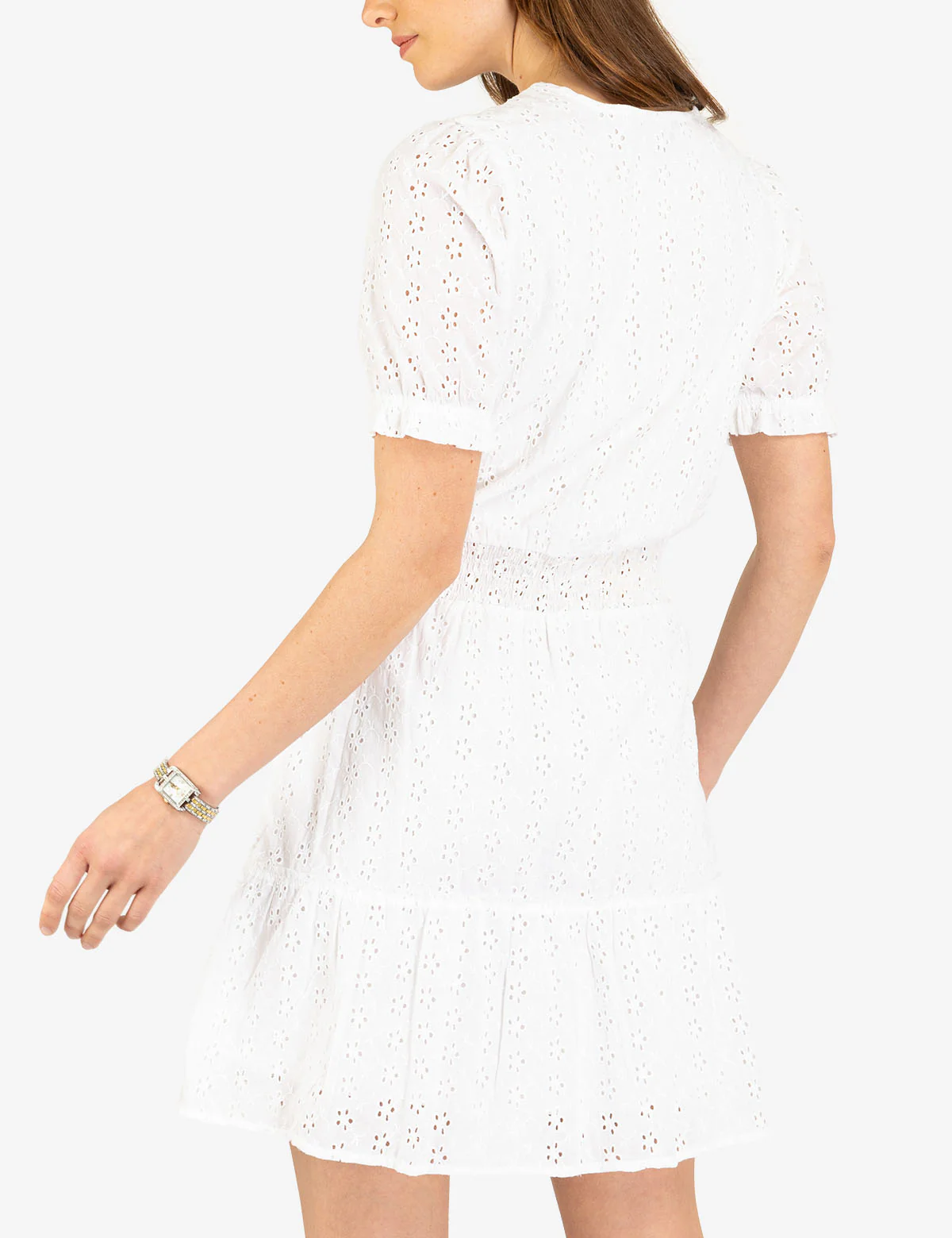 SHORT SLEEVE EYELET RUFFLE DRESS - Image 4
