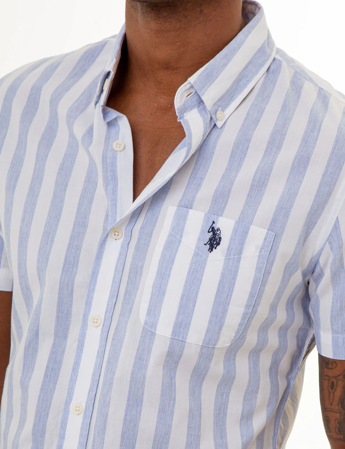 SHORT SLEEVE HEATHER POPLIN STRIPED SHIRT - Image 3