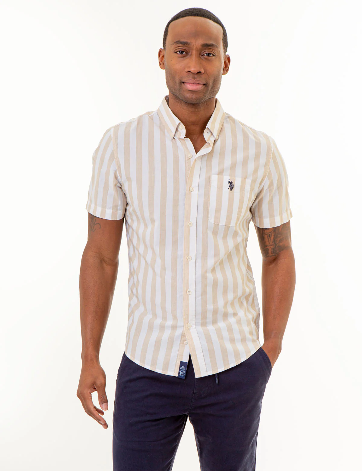 SHORT SLEEVE HEATHER POPLIN STRIPED SHIRT - Image 7