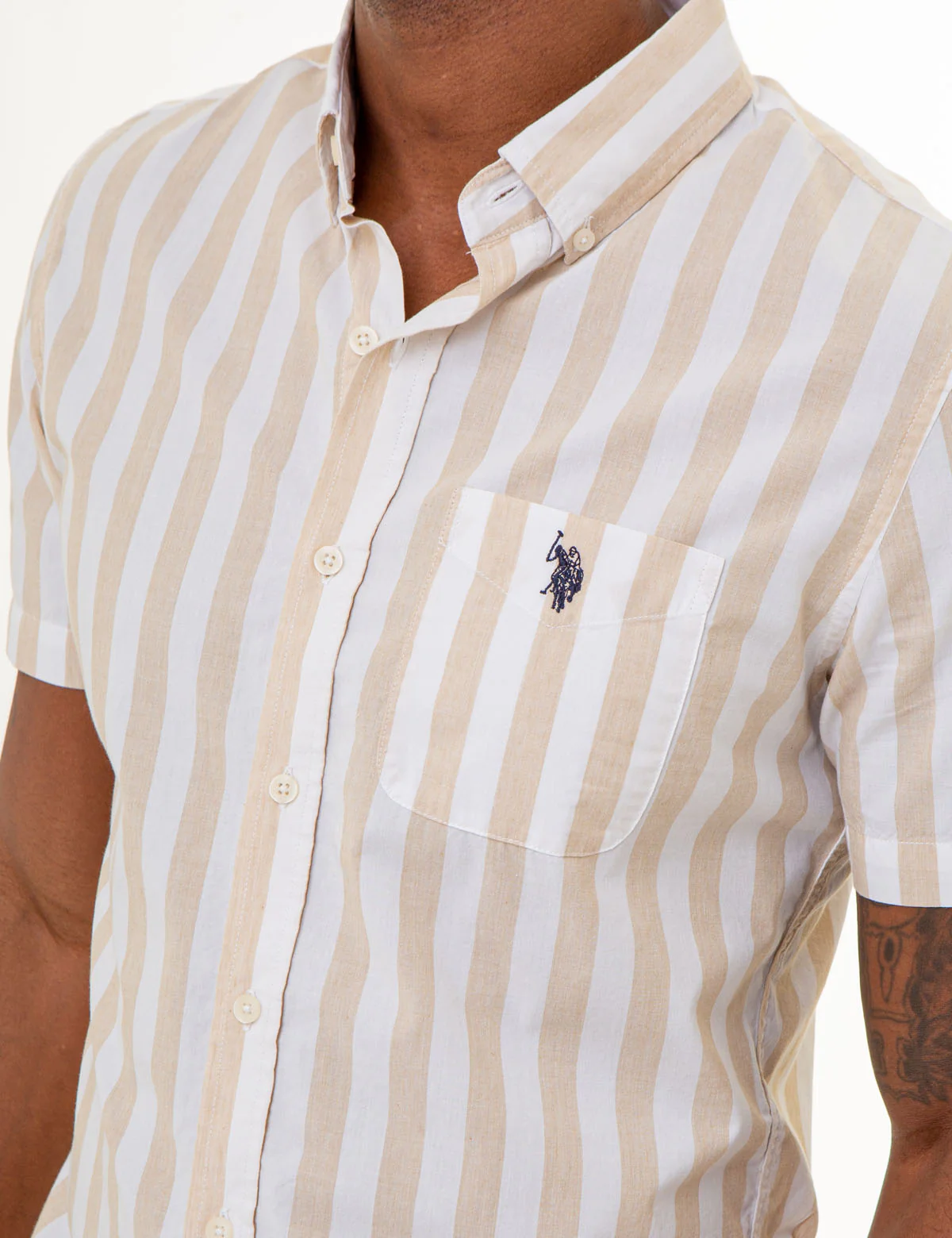 SHORT SLEEVE HEATHER POPLIN STRIPED SHIRT - Image 9